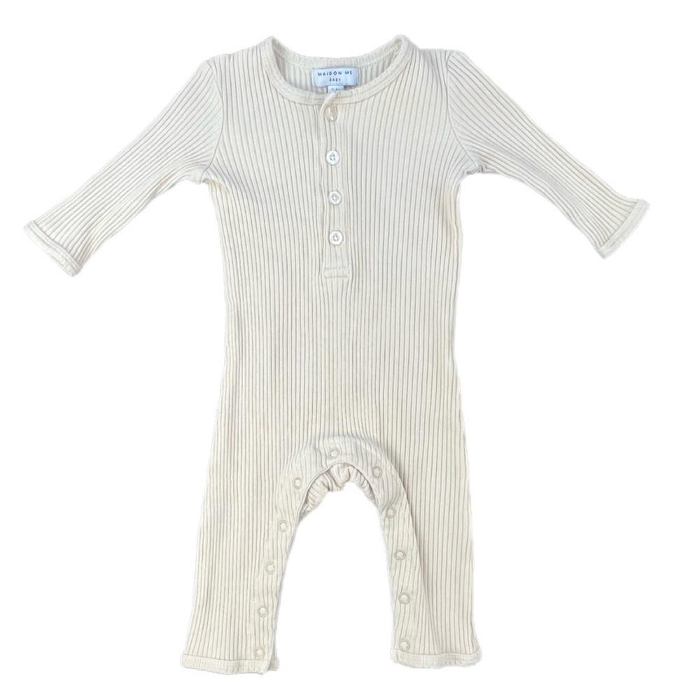 MAISON ME Baby Ribbed Long Sleeve Cotton One Piece Romper- 3-6M